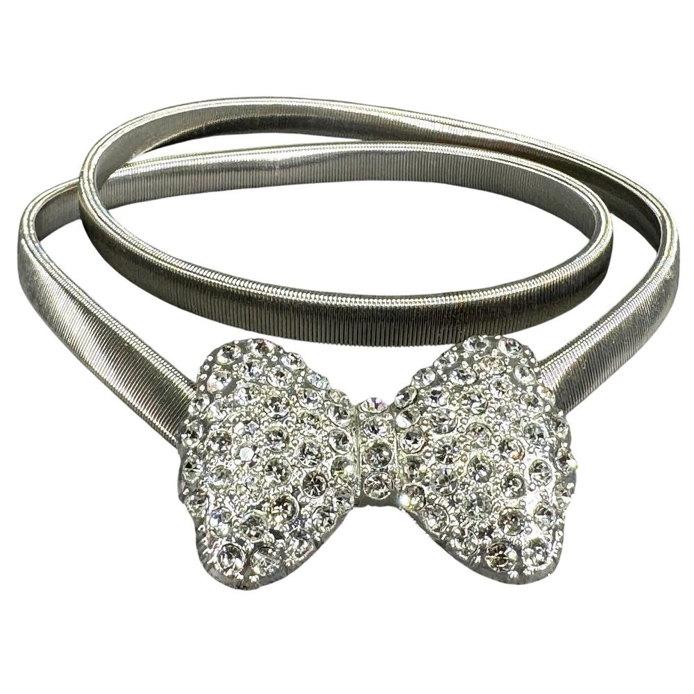 Vintage Serpentine Stretch Belt with Rhinestone Bow Tie Buckle